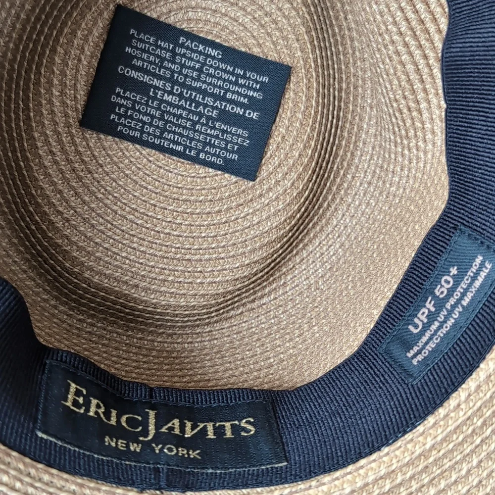 NWOT Eric Javits Phoenix Fedora Hat Natural Black UPF 50+ Sun Protection - Picture 13 of 15